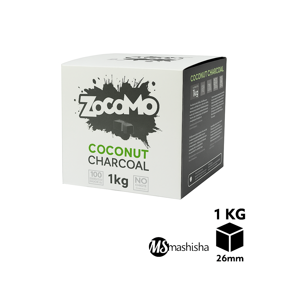 Charbon Naturel ZOCOMO 1 kg – 26 mm | Charbon de Coco Premium pour Chicha