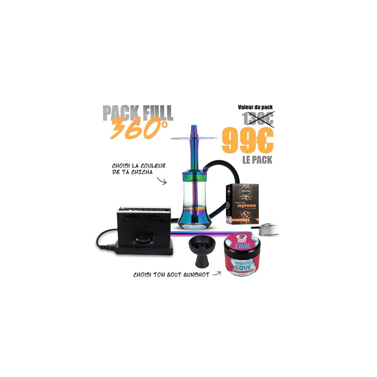 copia de copia de Pack Full 360° – Chicha tout équipé + Gunshot 200g + Allume-charbon