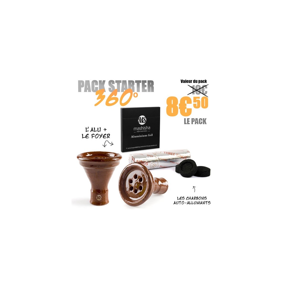 Pack Starter 360 : Foyer terre cuite + Aluminium + Charbon auto-allumant - Un pack pour bien commencer