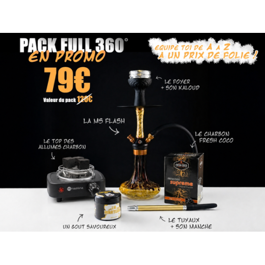 Pack Full 360° – Chicha tout équipé + Gunshot 200g + Allume-charbon