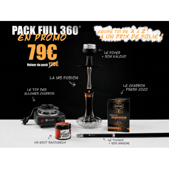 Pack Full 360° – Chicha tout équipé + Gunshot 200g + Allume-charbon