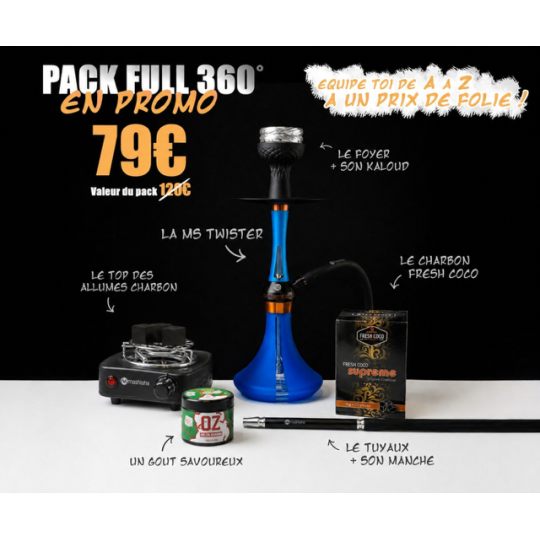 Pack Full 360° – Chicha tout équipé + Gunshot 200g + Allume-charbon