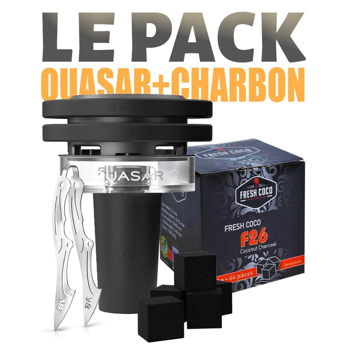 Pack Quasar RAAS 2 + Charbon Naturel Fresh coco F26 Cube + Pince P1 MS