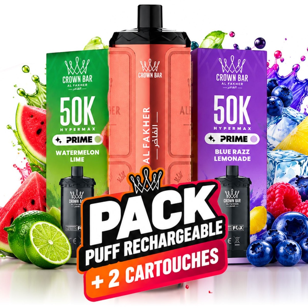 Pack une Puff + deux recharges goûts 50K Al fakher