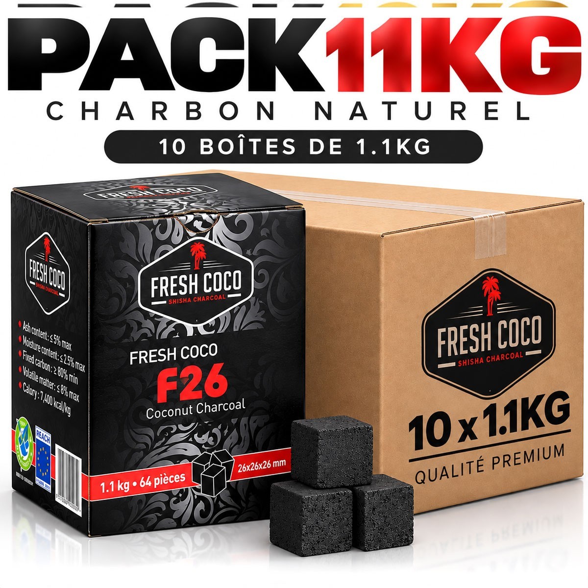 Charbon naturelle Fresh Coco F26 Cube