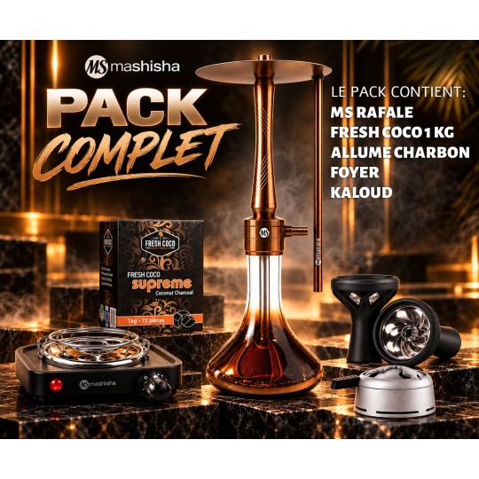 Pack Rafale + coco fresh supreme 1kg + Allume Charbon MS Classic Plate 600W + kaloud + foyer en verre silicone