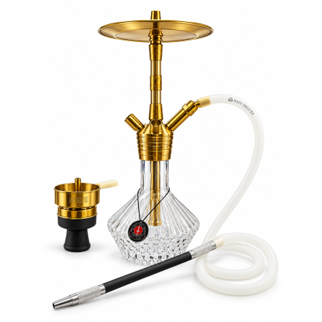 Chicha AMY DELUXE Fusion Shine Gold 50 cm avec vase transparent et tuyau blanc